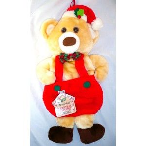 VTG Santa's Best Plush Teddy Bear Double Sided Hang and Stuff Christmas Stocking